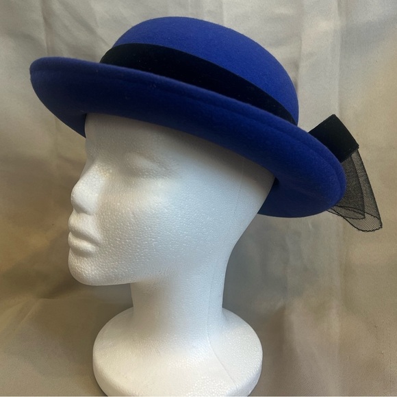 Vintage Deborah New York Royal Blue Wool Hat Black Bow Trim main image 5